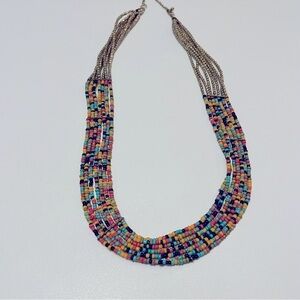 7 Multi Strand Gold and Multi Colored Seed Bead Necklace